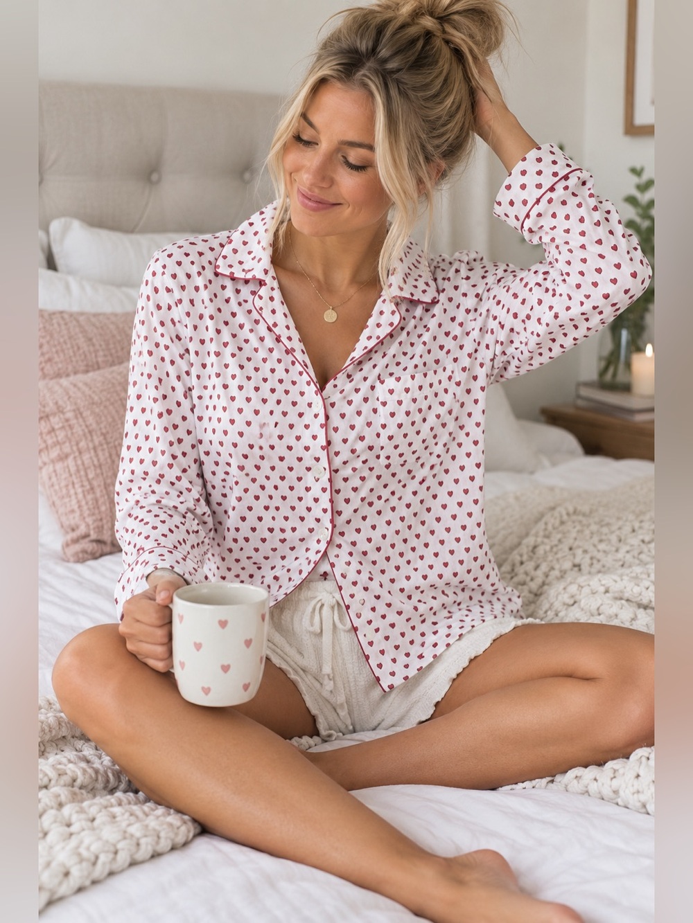 Roller Rabbit Pink Heart Print Cotton Pajama Sleep Shirt Top Size Small